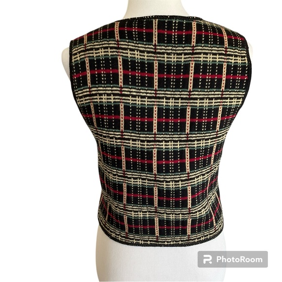 New Vintage Dead Stock G.H. Bass Plaid Sweater Vest Black Tan Red M - Picture 2 of 8